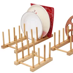 Hohe Qualität Multi-funktion halterung Töpfe Und Pfannen Ablauf Rack Mode Bambus Und Holz Display Zeigen Buch platte Tablett tasse Großhandel