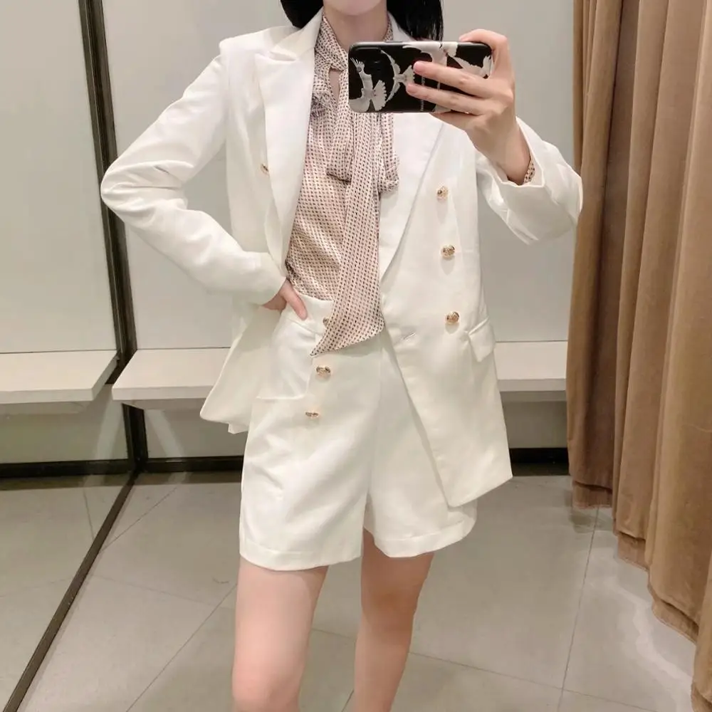 XNWMNZ blazer blanco para mujer, chaqueta de doble botonadura, traje formal, con dobladillo de ventilación en la espalda, 2020