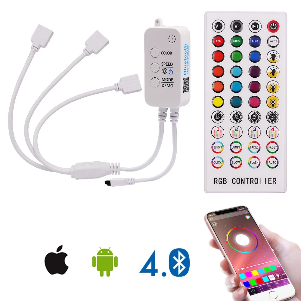 1 to 1/2/3/4 Head Output LED Controller DC12-24V IR Bluetooth Music RGB Controller 40-key Remote for 5050 RGB Led Strip