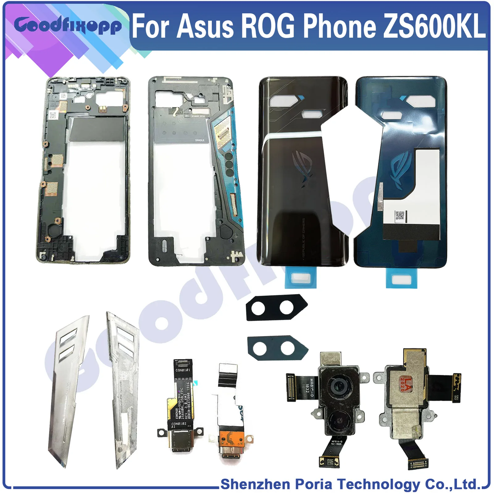 For Asus ROG Phone Rog1 ZS600KL Rog 1 Z01QD Battery Rear Cover Back Case Middle Frame LCD Bezel Camera Glass Lens Charger Front