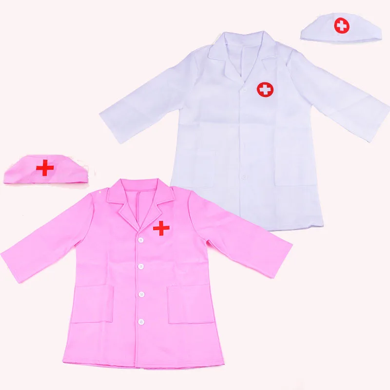 간호사 유니폼 할로윈 어린이 의사 의상, 어린이 유치원 공연 코스프레 병원 코트, 모자 포함