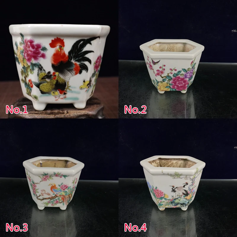 Chinese Old Porcelain Flower and Bird/Landscape/Rooster Pastel Flower Pot Decoration/5 Styles