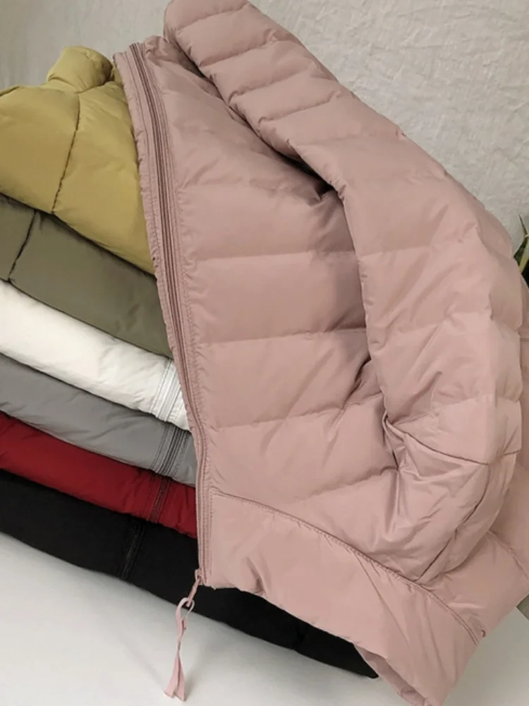 Seamless Winter Puffer Jackets for Women Warm White Duck Feather Parka Coats Female Light Weight Portable Windproof Outerwear