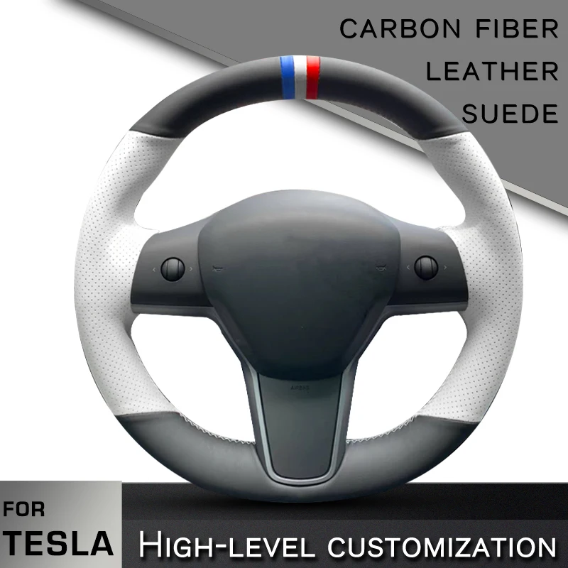 Custom Car Steering Wheel Braid Cover for Tesla Model 3 2019-2022 Model Y 2019-2024 hand sewing stylish fashion Auto interior