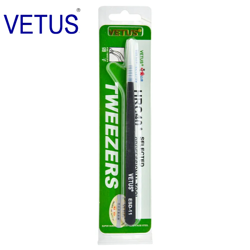 VETUS Original ESD Series ESD-11 (140mm) Anti-static High-precision Stainless Steel Tweezers Anti-acid Alkali Resistant Pincers