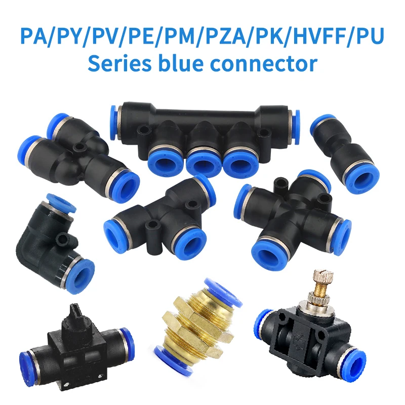 I/T/Y/L/Straight Type Pneumatic Push In Fittings For Air/Water Hose and Tube Connector 4 to 16mm LSA/PY/PV/PE/PM/PZA/PK/HVFF/PU