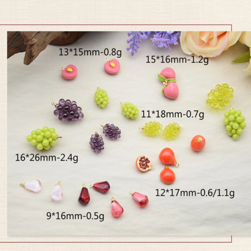 10Pcs Resin Cute Fruit Pomegranate Grape Peach Charms For DIY Making Earrings Necklace Pendant Jewelry Findings Accessories