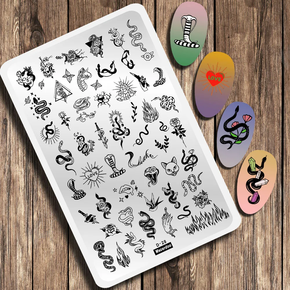 Abstract Face Nail Stamping Plates Snake Geometric Lines Leaves Flowers Image Printing Plates Stencil Stamp Tools 14.5*9.5CM