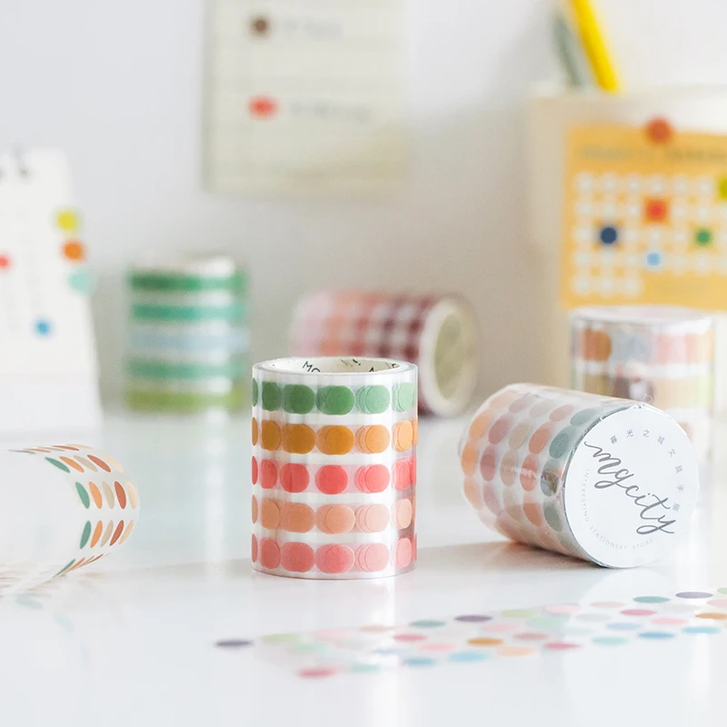 Decorative Adhesive Washi Tape, Masking Tape, DIY Scrapbooking Sticker Label, Japanese Stationery, Color Dots, 5x300cm