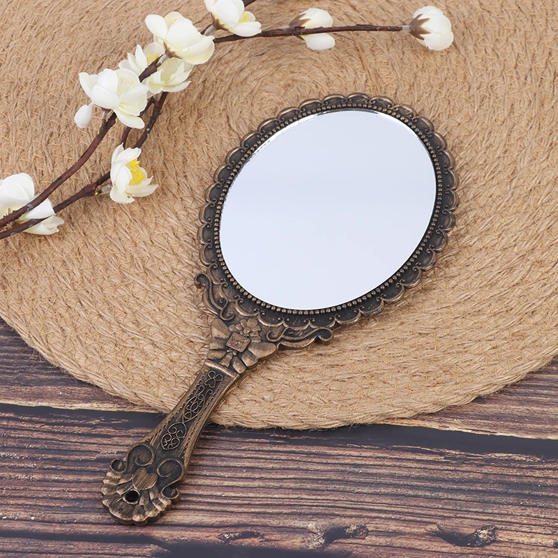 Vintage Khắc Cầm Tay Vanity Mirror Gương Trang Điểm Gương Cầm Tay Cầm Tay Đựng Mỹ Phẩm Nhỏ Gọn Gương Dành Cho Nữ