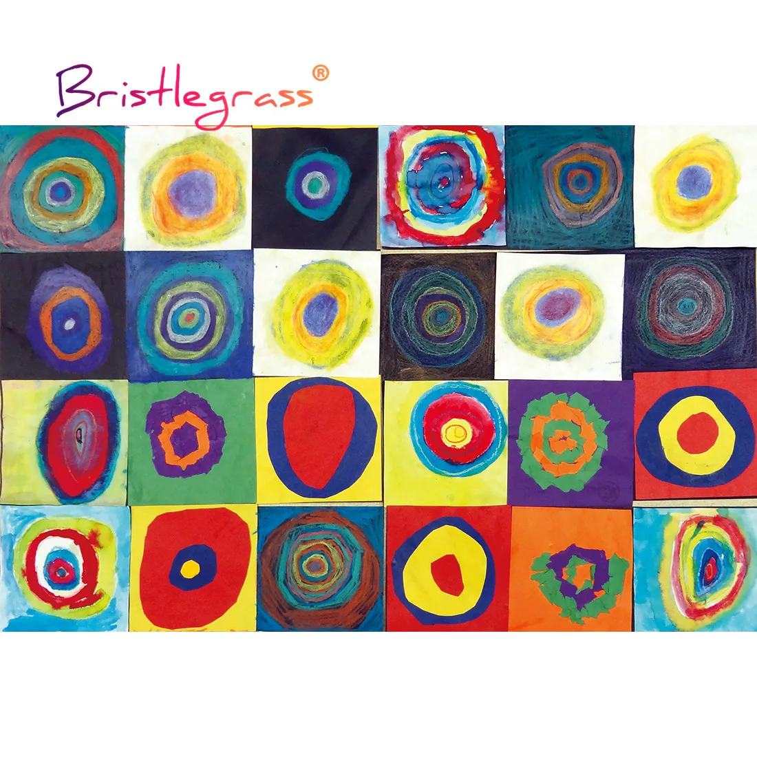 BRISTLEGRASS Wooden Jigsaw Puzzles 1000 Piece Square Concentric Circle Kandinsky Educational Toy Collectibles Painting Art Decor