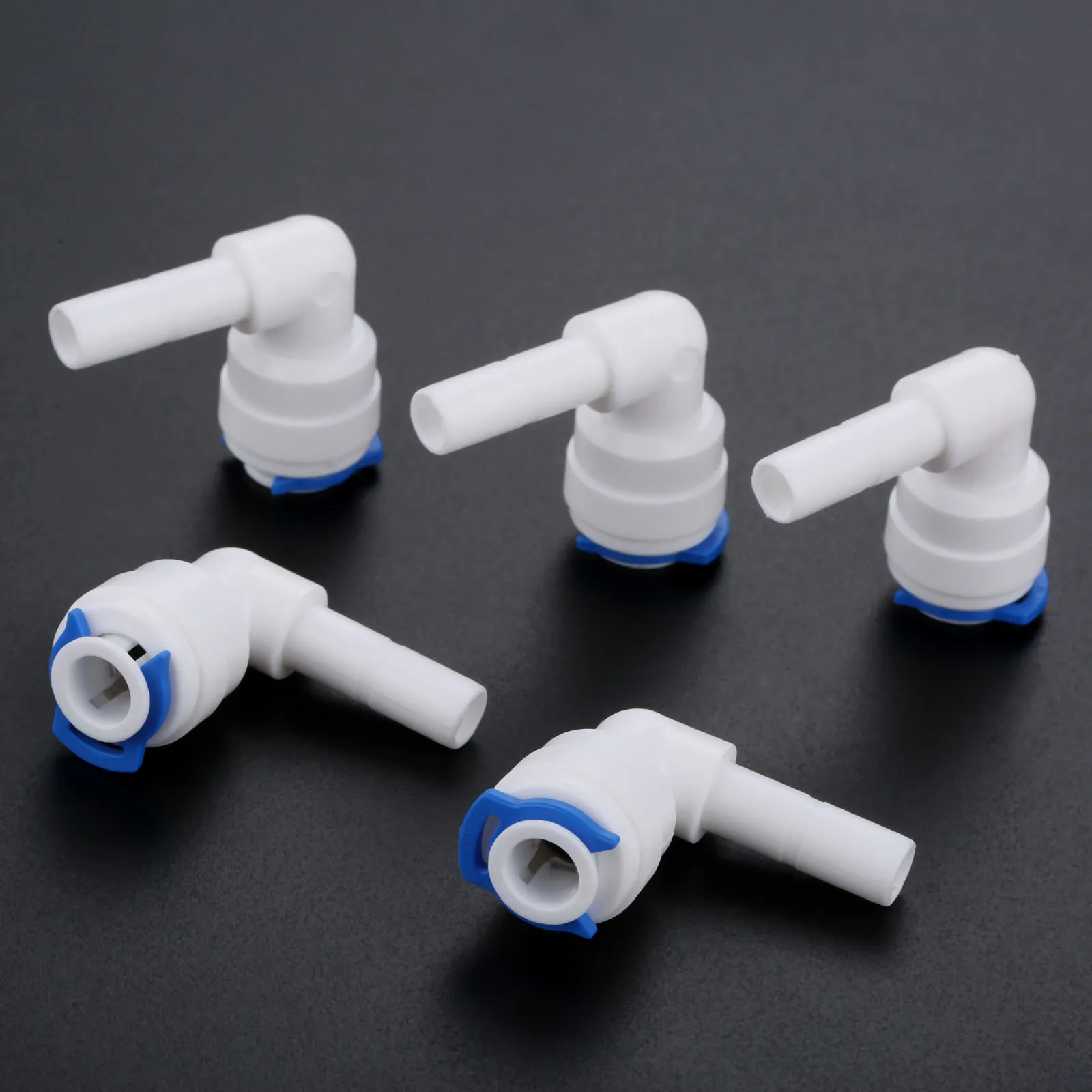 

5x Plastic RO Water Filter Connectors Pipe Fitting Elbow 1/4"-1/4" OD Hose Pipe Reverse Osmosis Aquarium System Quick Coupling