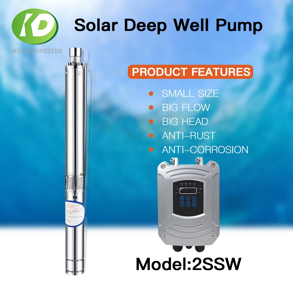 

48VDC 200W 370W 2 Inch Solar Pump Deep Well Submersible Solar Pump With Controller Stainless For Borehole Irrigation