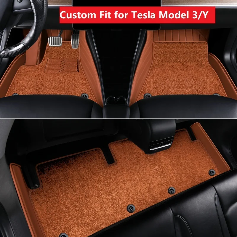 Tesla Model Y 3 accessori per auto su misura tappetino interno ECO Mat materiale per doppi strati tappeto di alta qualità marrone