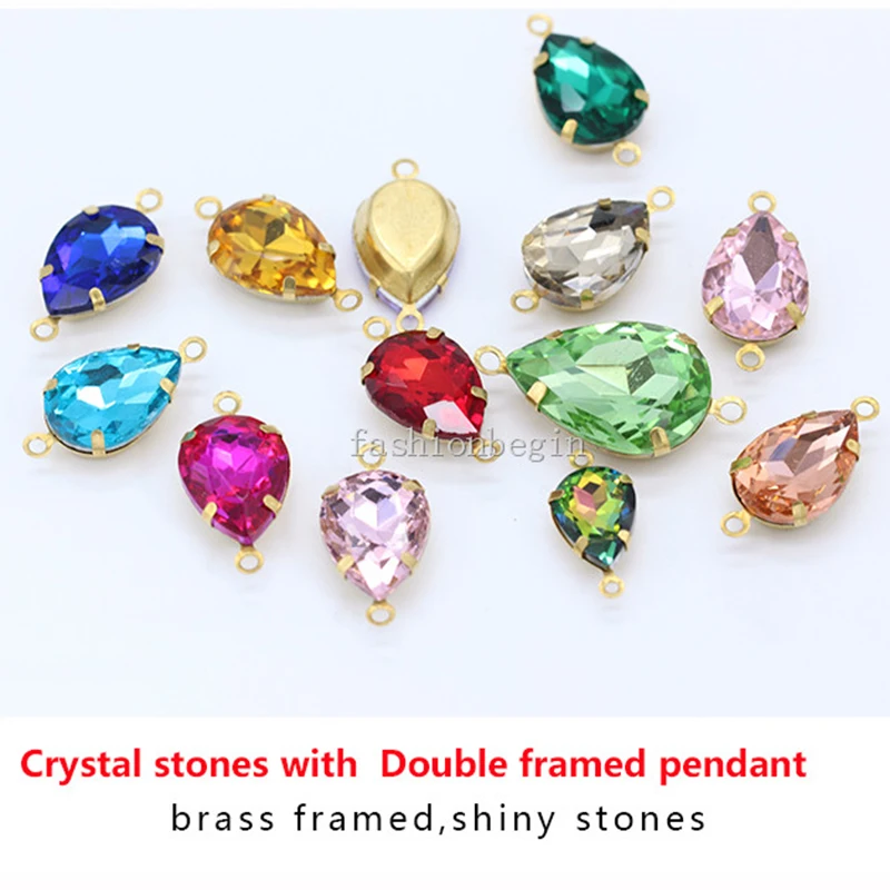 Double framed pendant Crystal Teardrop rhinessttones sewing Water droplets stones shape for Jewelry making clothing accessories