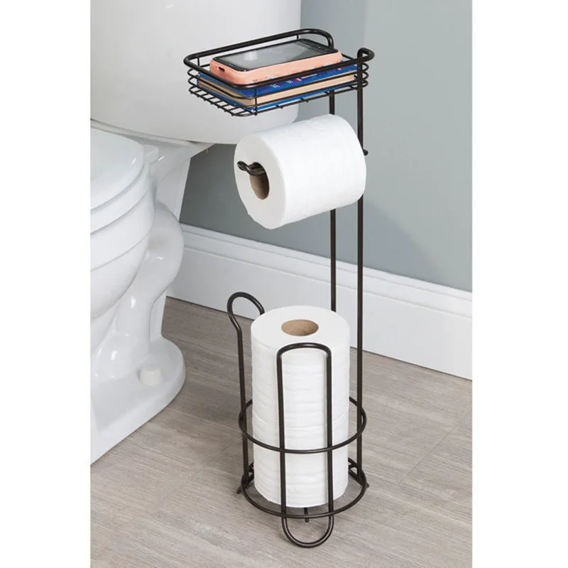 Vertical Paper Towel Rack Non-perforated Toilet Roll Holder Bathroom Storage Rack Floor