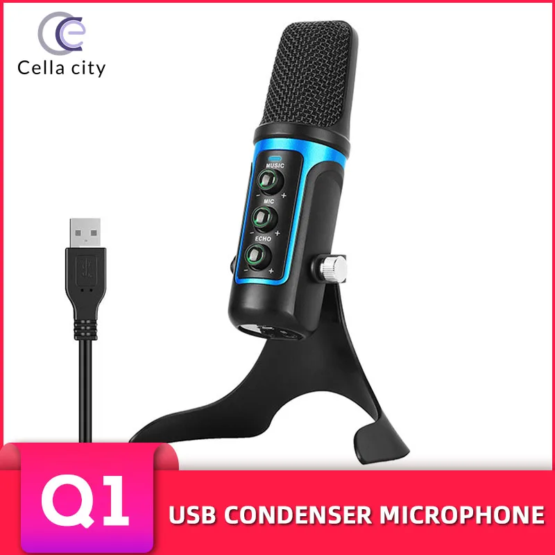 

CELLA CITY USB Condenser Microphone for PC Gaming Computer Live Streaming Professional Recording Equipment Online Karaoke