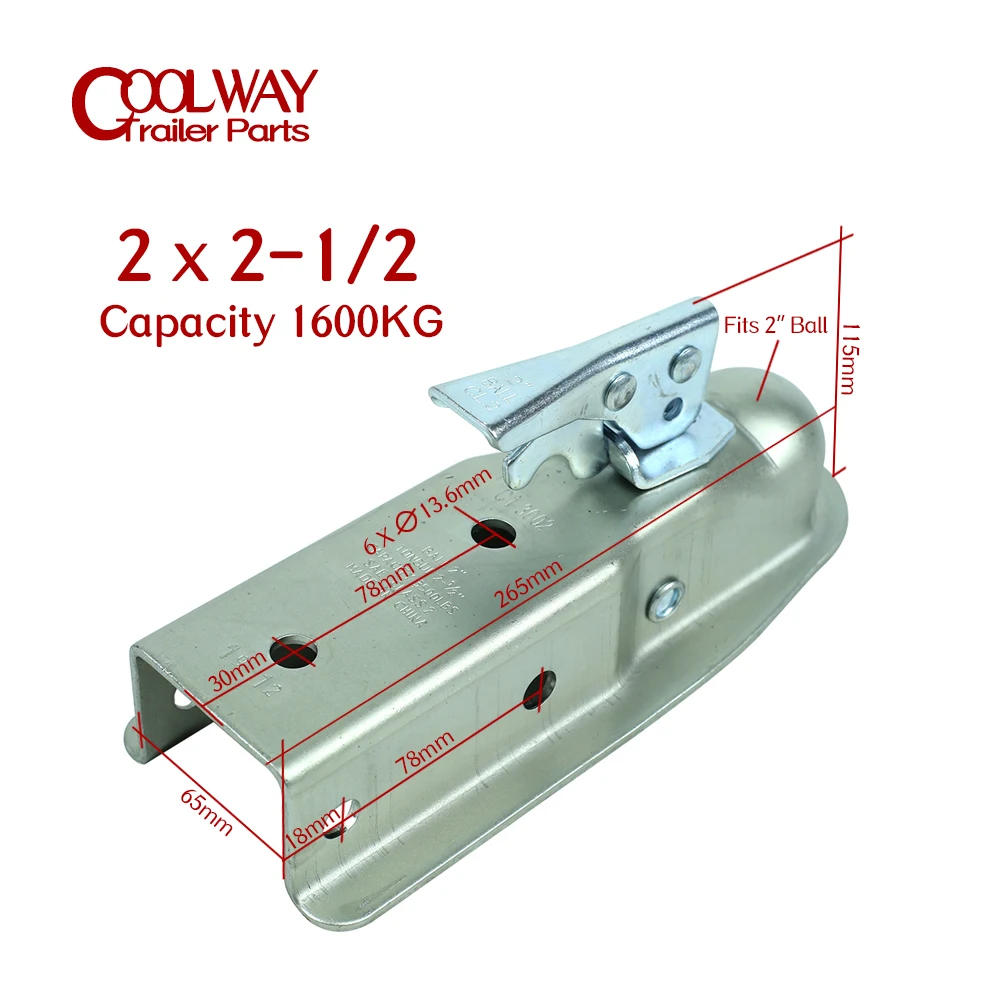 Trailer Coupler 2 X 2-1/2 Inch Ball Hitch Back Coupling Straight Tongue 2-1/2