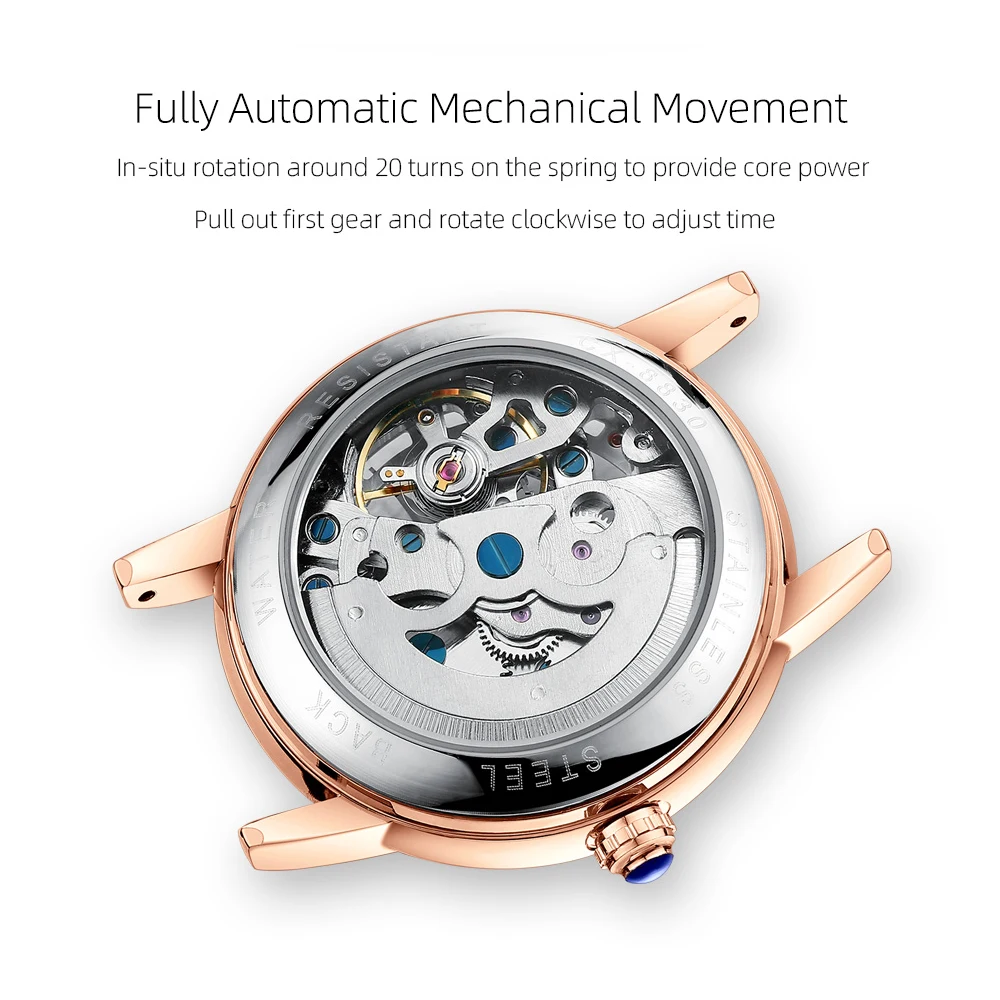 CHENXI-reloj mecánico automático para mujer, pulsera de acero inoxidable de lujo, resistente al agua, Tourbillon