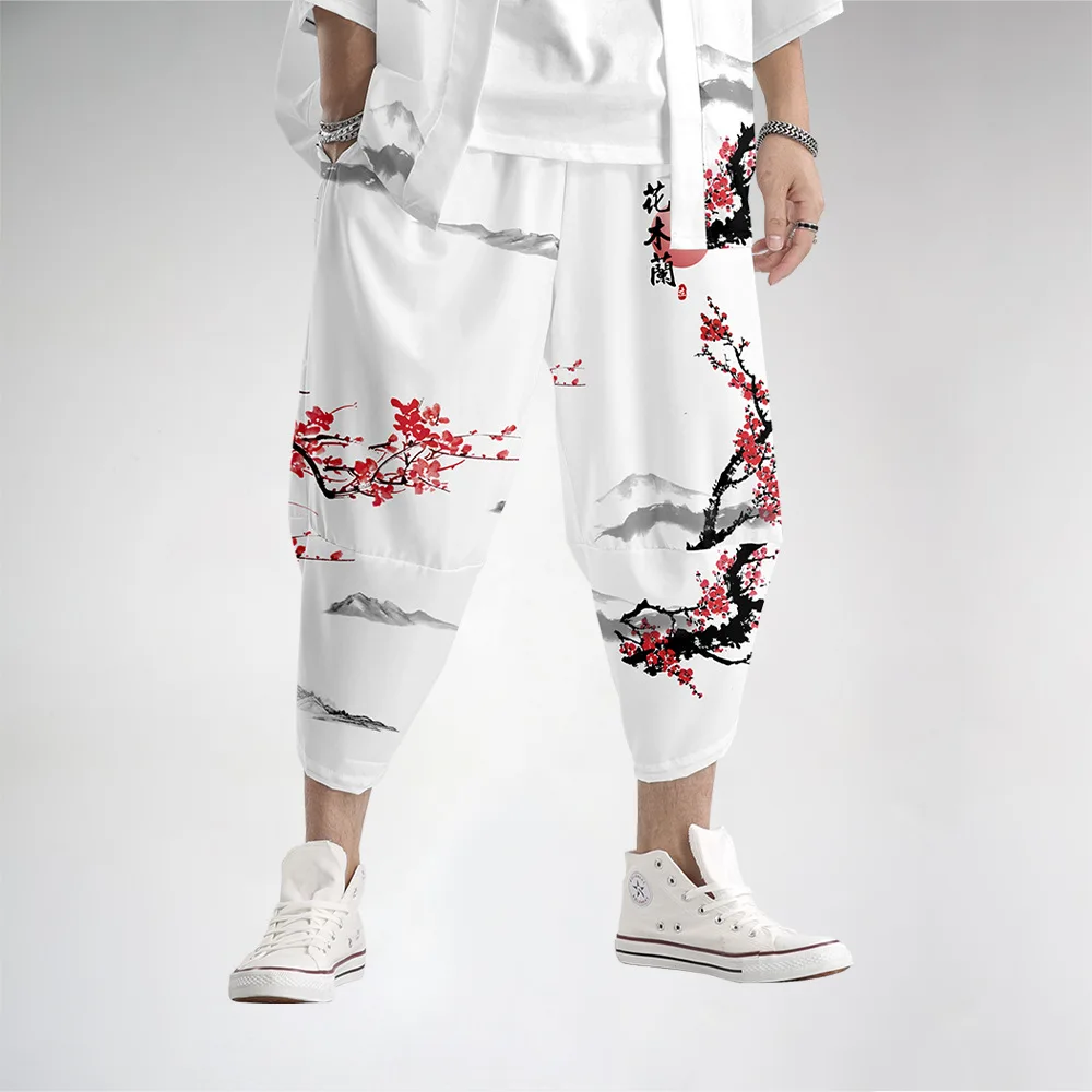 Fashion Men Harem Pant Chinese Style Floral Print Hip Hop Long Pants For Men's Clothings Hot