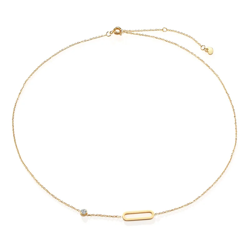 Thin Link Chain Necklace Carabiner Lock Pendant Cubic Zirconia One Stone Choker Necklace Women Valentine\'s Day Gift