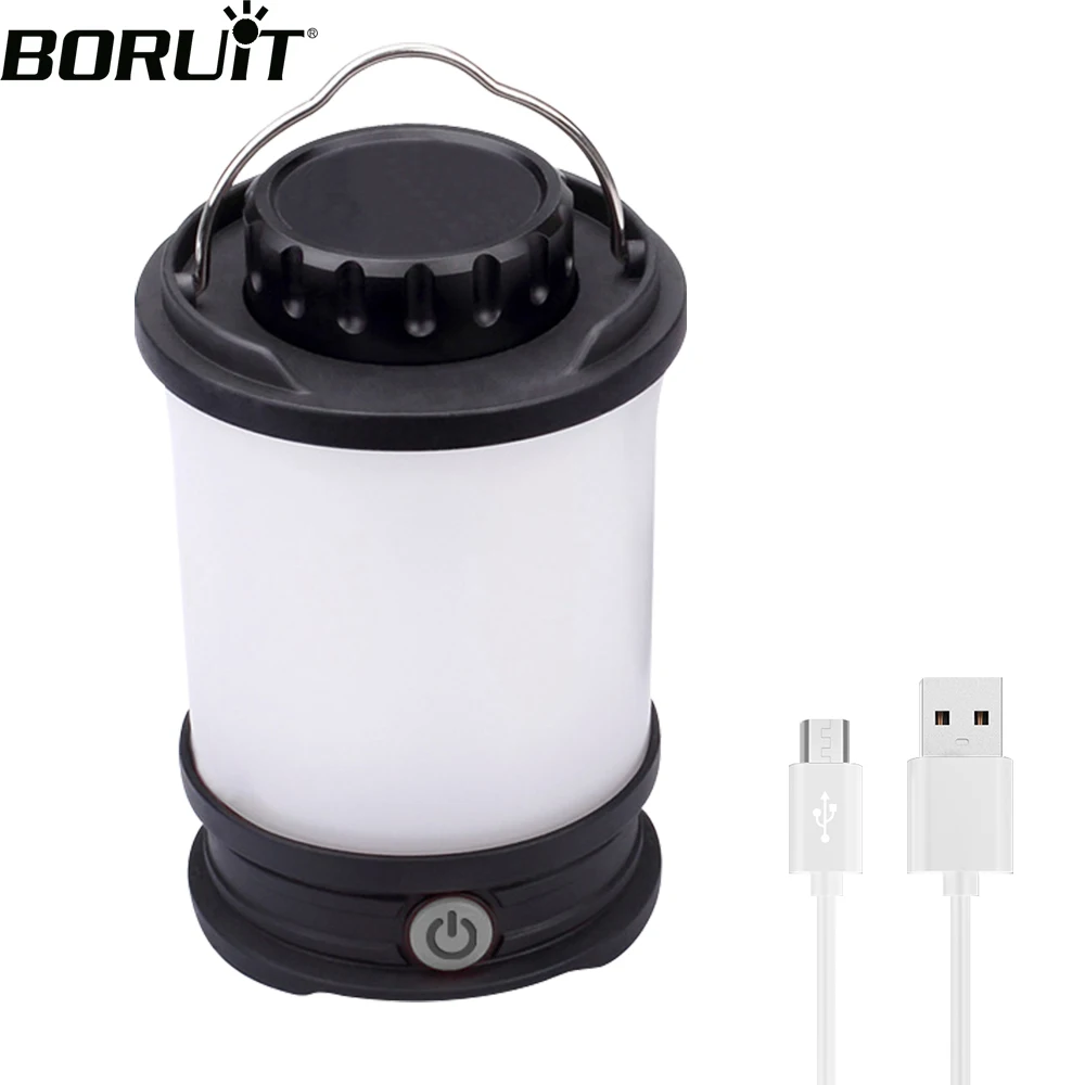 BORUiT-luz LED para acampar, lámpara de tienda portátil recargable por USB, resistente al agua, Banco de energía, linternas de emergencia,