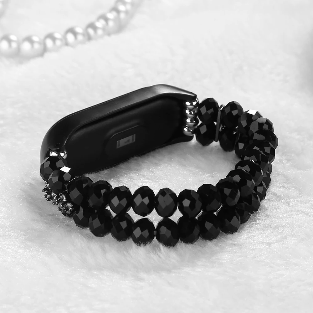 Stretchy Bracelet Miband 7 Watchband Bling Crystal Beads Strap for Xiaomi Mi Band 3 4 5 6 Wristband Accessories Correa Elastic