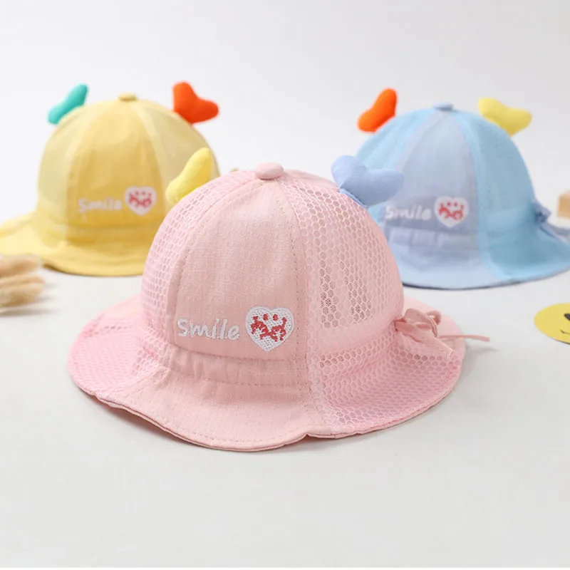 Summer Baby Girls Mesh Outdoor Sun Hat Cute Pink Cap for Kids Sunshade Toddler Headwear Accessories 0-24 M