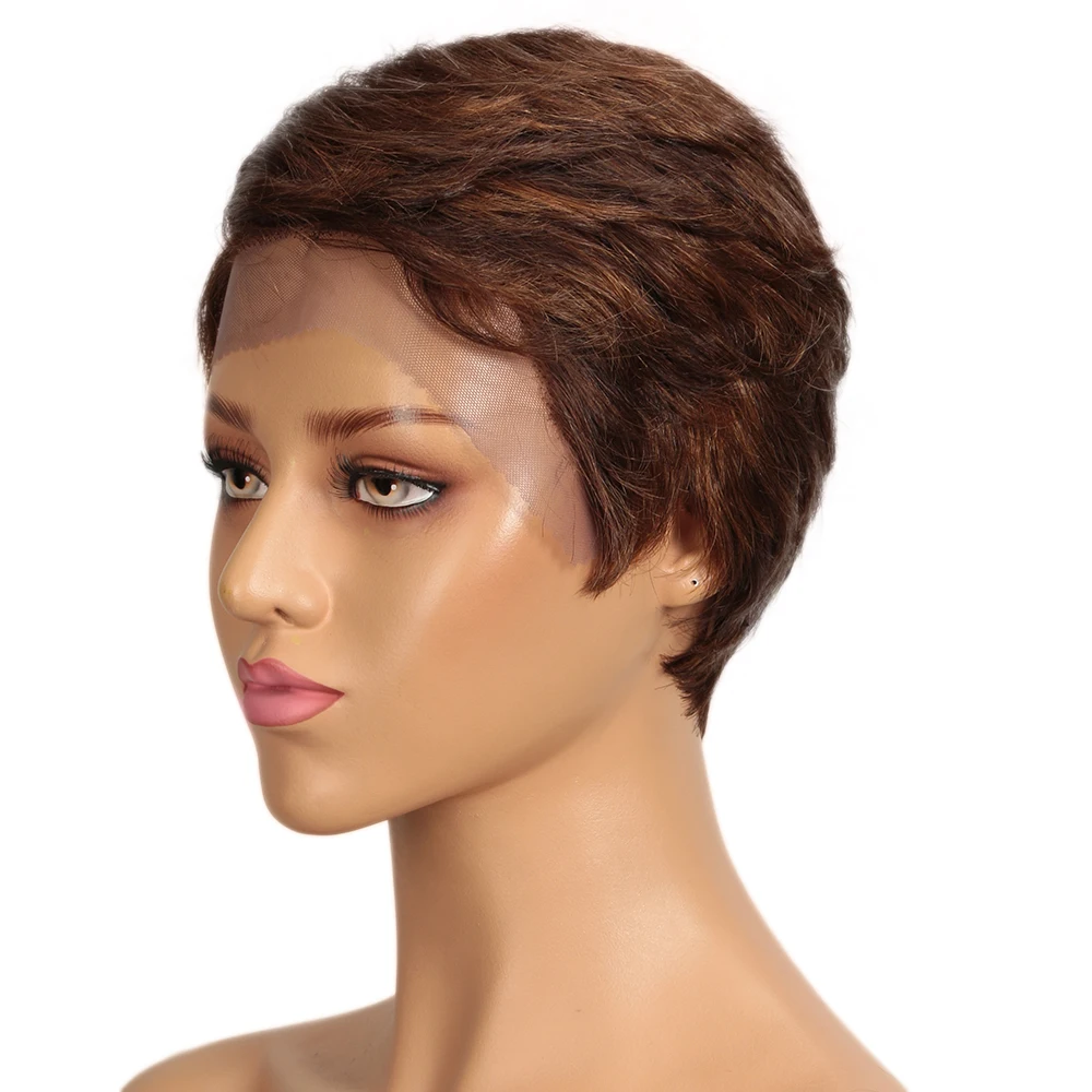 Sleek Lace Human Hair Wigs For Women Short Woman Pixie Cut Wig Real Highlight Colored Brazilian Hair Wigs 13x3 Part Lace Wigs