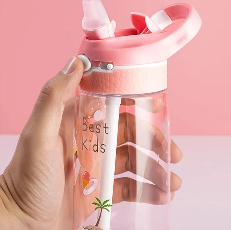 450ML Children\'s Plastic Tritan Water bottle School Students Sports Kettle Kindergarten Duckbill Cup with Straw Portable Tea Cup