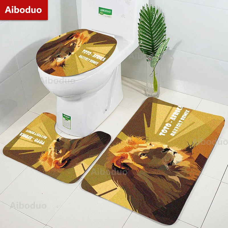 

Aiboduo Cartoon Lion 40*60/50*80cm 3pcs/set Toilet Lid Cover Set Non Slip Carpet Bath Mat Animal Home Decoration Restroom Rug