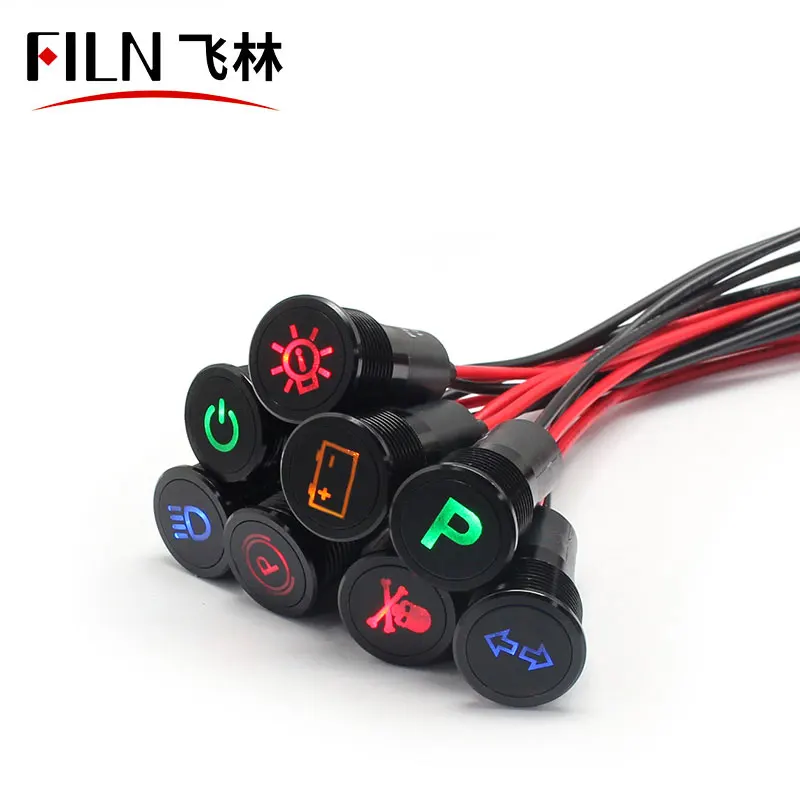 16mm Waterproof Lamp FILN 12V LED Car Boat LED Warning Dashboard Signal Lights Instrument Pilot light