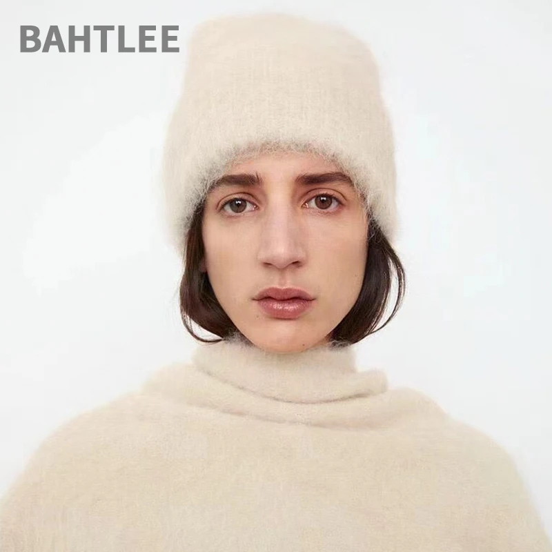 BAHTLEE-damska czapka z dzianiny z włosia alpaki, czapki, ocieplacz, zima