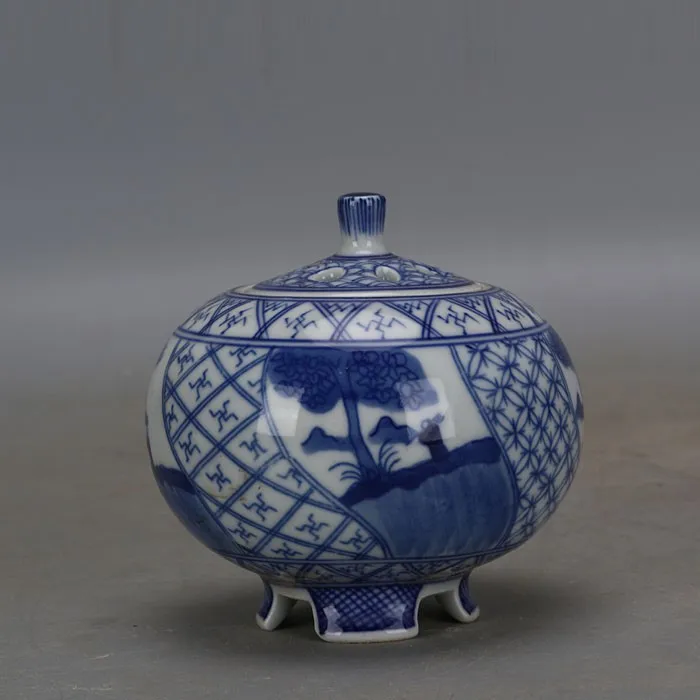 Печь для благовоний Wuliang Dapu из синего и белого фарфора ручной работы, Династия Цин