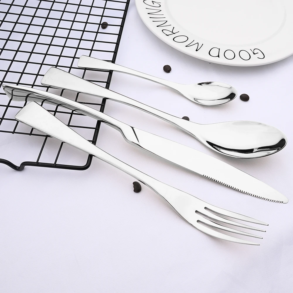 High Quality Silver Dinnerware 304 Stainless Steel Cutlery Set Knife Dessert Fork Fruit Fork Spoon Tableware Set Mirror Flatware