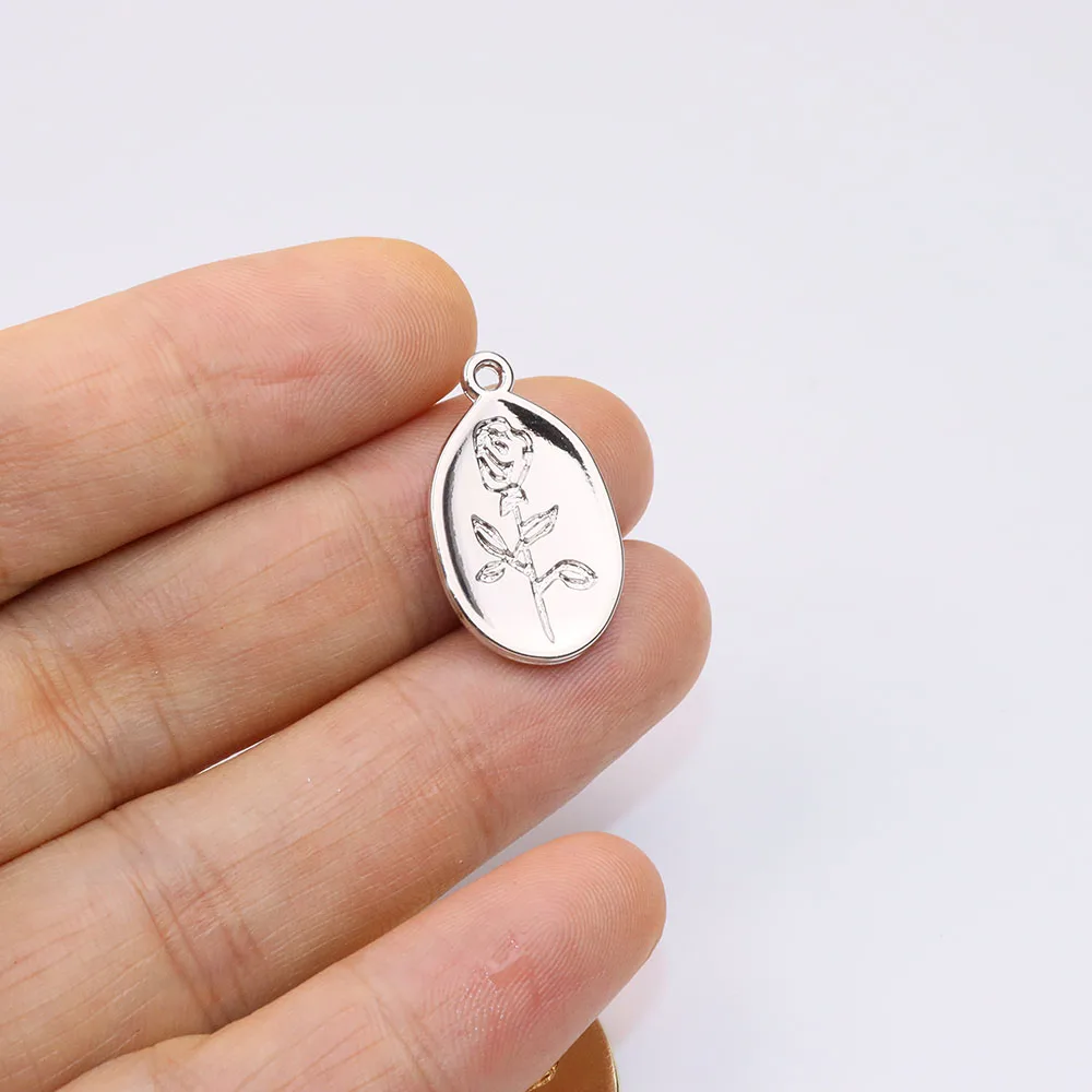 Eruifa 10 قطعة 13*22 مللي متر شعبية زهرة الورد سبائك الزنك مجوهرات Charms بها بنفسك Charms قلادة النساء فتاة قلادة ، القرط سوار 2 ألوان