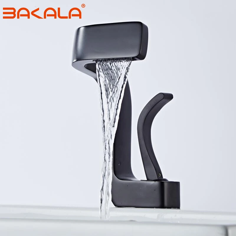 BAKALA Bathroom Basin Faucet Black/Chrome/White Brass Material Sink Mixer Tap Hot & Cold Sink Faucet Bathroom Lavotory Faucet