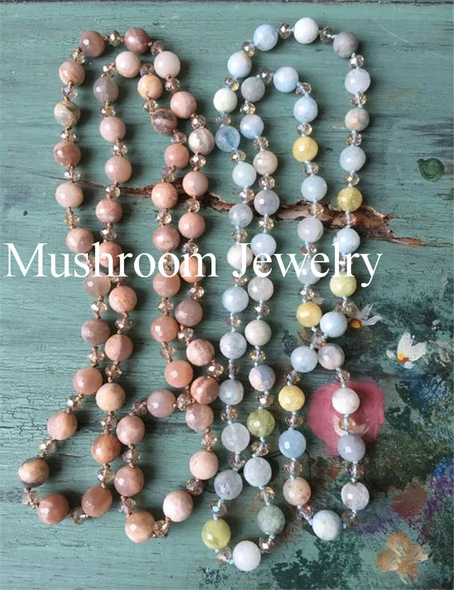 

Bohemian Tribal Jewelry 8mm Natural Stones Amazonite Sunstone Crystal Bead Necklaces Women Jewelry Beads