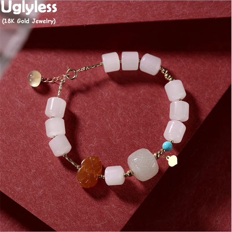 Uglyless Watery Grape Stone Charms Fine Jewelry for Women 18K Gold Chains Bracelets Natural Jade Agate Beading Bracelets AU750