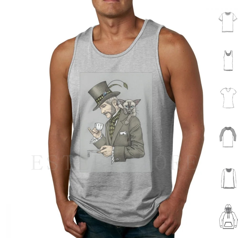 Camisetas sin mangas The Earl Grey, chaleco de algodón para té, gato siamés, caballero, barba, artista de arte Dandy Vintage, taza de té Earl Grey, Alice In