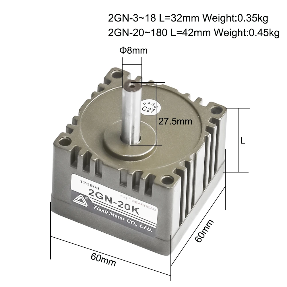 Motor Gear Head Box 2GN 3GN 4GN 5GN Reducer Output Shaft 8mm 10mm 12mm 3K~180K  Explosion-Proof Gearbox for AC Induction Motor