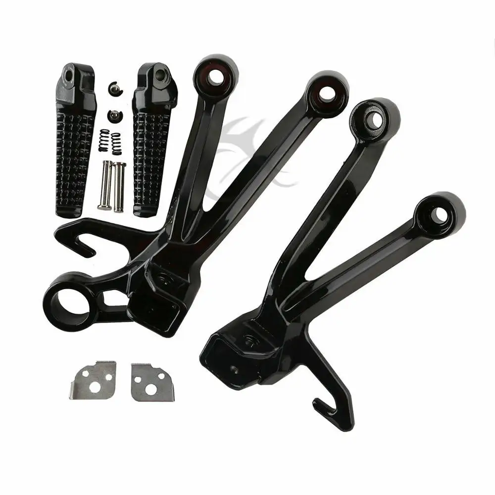 Motorcycle Rear Foot Pegs Foot Rest Footrest Bracket Set For Suzuki GSXR 1000 2003 2004 K3 matte black/black/silver