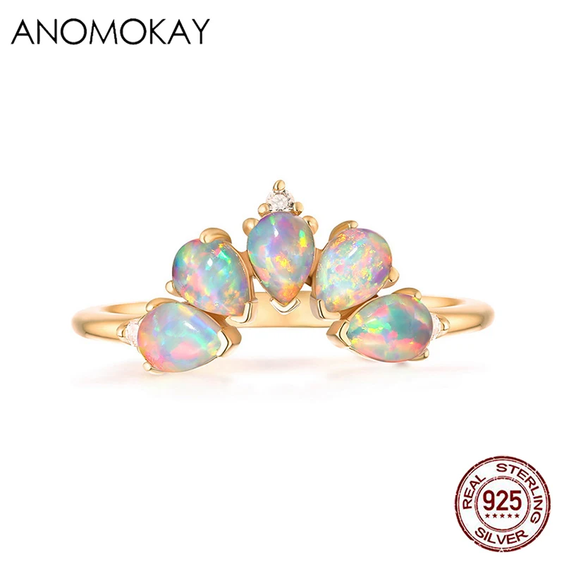 European & American Trendy Artificial Opal White Zirconium Flower Gold Rings for Women Lover MomGift Sterling 925 Silver Ring