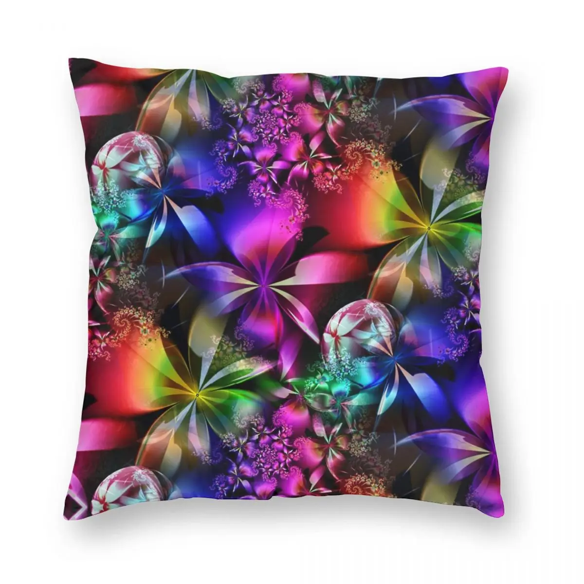 

Rainbow Floral Worlds Square Pillowcase Polyester Linen Velvet Creative Zip Decor Pillow Case Sofa Cushion Cover 18"