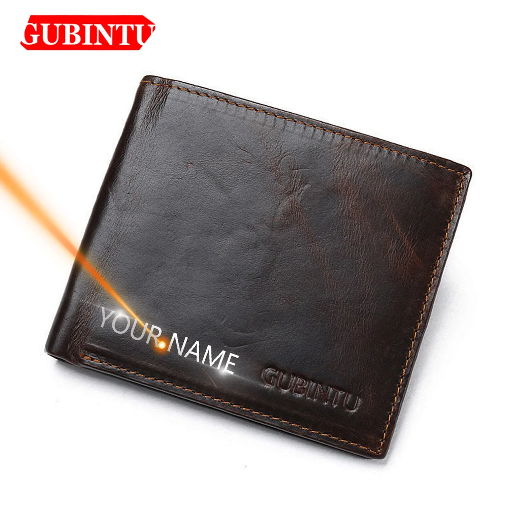 

2022 Men Wallets Name Engraving Genuine Leather Short Wallet Card Holder Coin Pocket Business High Quality Fashion Purse For Men