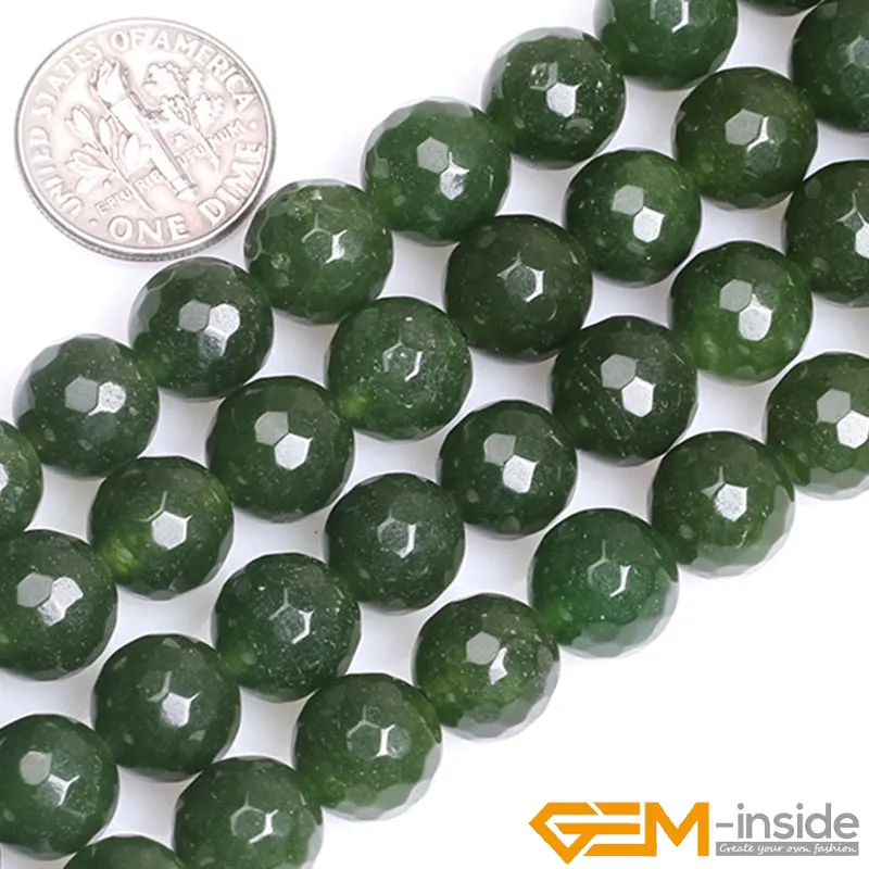 Natural Stone Green Taiwan Jades Faceted Round Beads For Jewelry Making Strand 15\