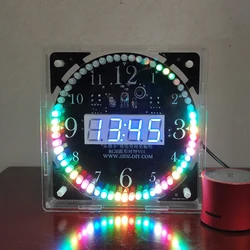 Kit d'Horloge Électronique pour Adultes, avec Boîtier, Tube Numérique LED, Date, Semaine, Température, DIY, 14.5x14.5cm