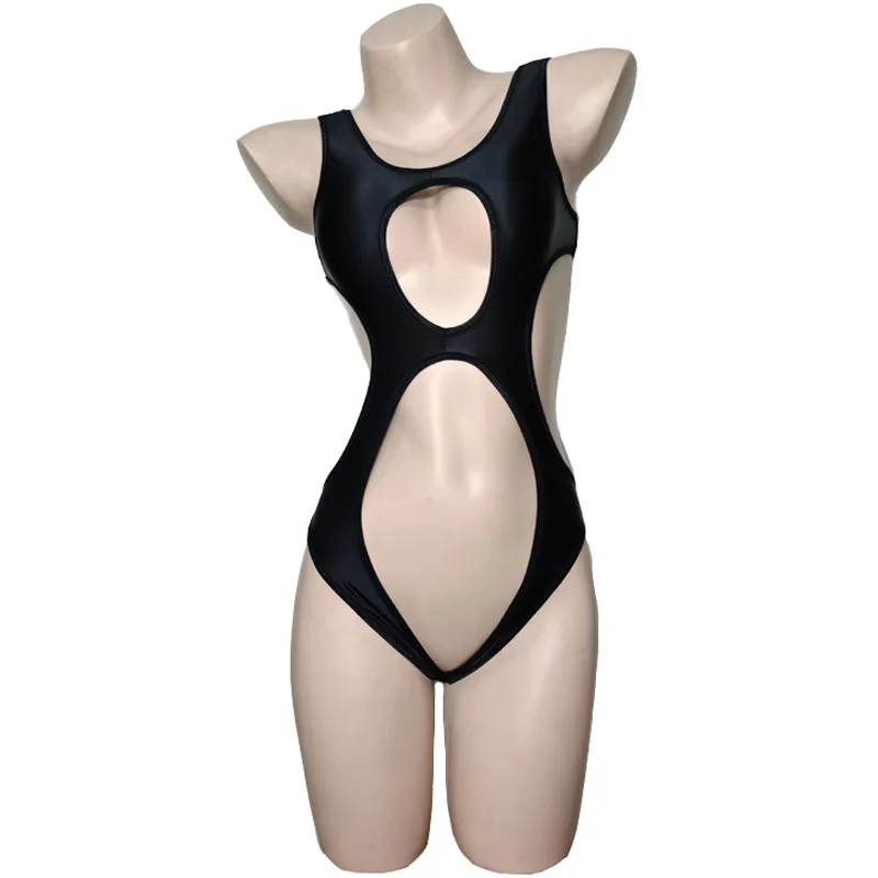 New Glossy Teddies Women Sexy Lingerie Hollow Out Crotchless High Cut Skinny Leotard Open Breast Open Crotch Bodysuit Bikini