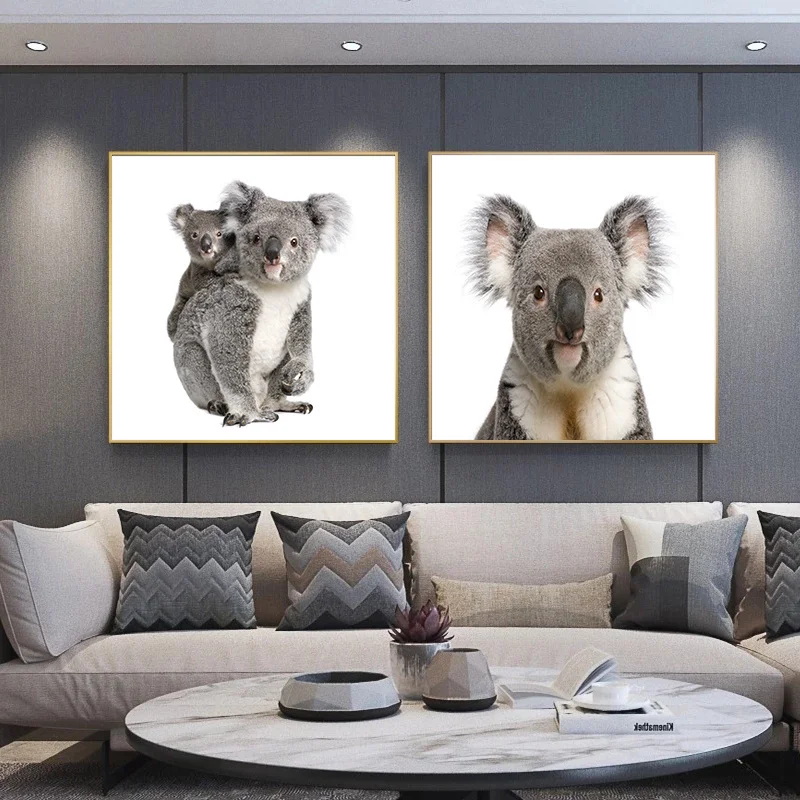 Nordic Stye Koala and Its Babys Canvas Art Painting Cute Animals Posters Prints Koala Family Wall Pictures for Baby Rooom Decor