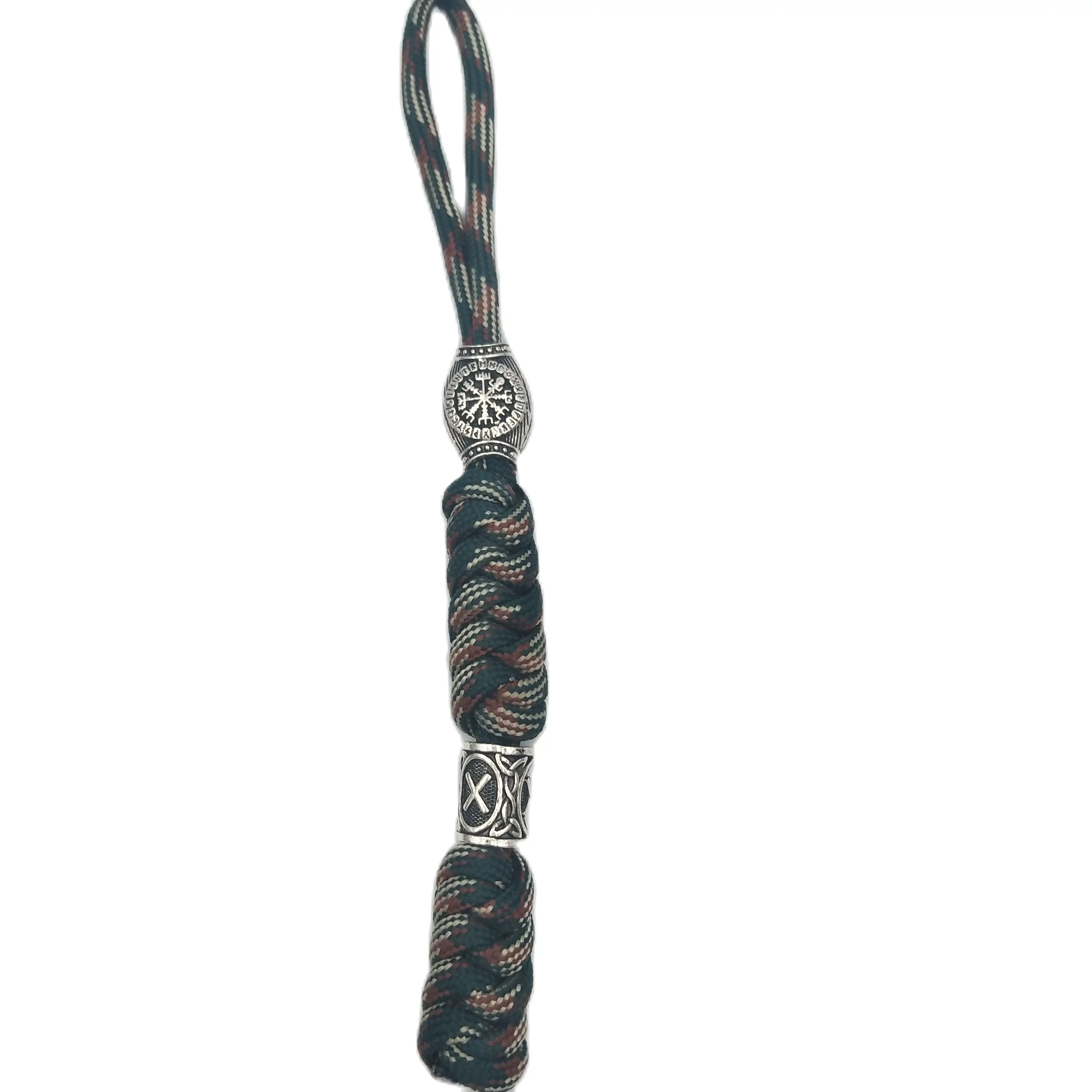 Viking Keychain Compass Rune Beads Thor\'s Hammer and Scandinavian Rune Bead EDC Accessories Paracord Keychain for Men and Women